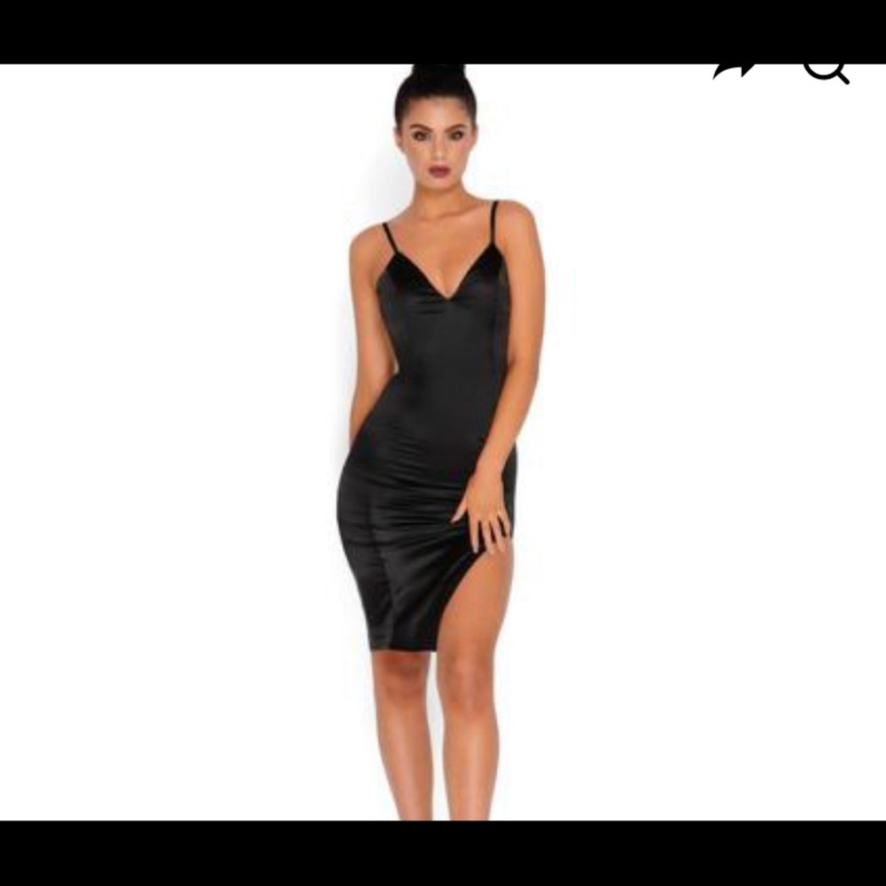 Black Satin Dress with Slit.